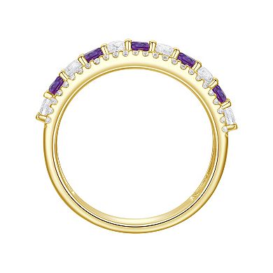 14k Gold Over Silver Amethyst & Lab-Created White Sapphire Ring