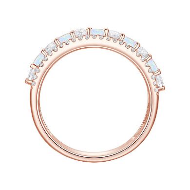 14k Rose Gold Over Silver Lab-Created Opal & Lab-Created White Sapphire Ring