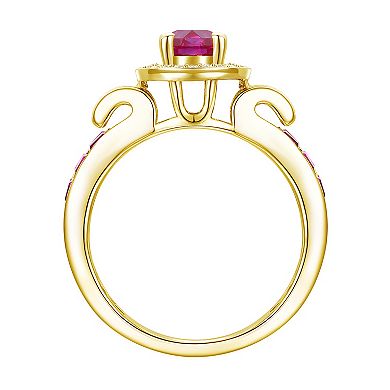 14k Gold Over Silver Lab-Created Ruby & Lab-Created White Sapphire Ruby Oval Halo Ring
