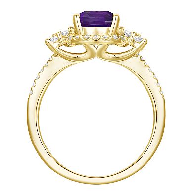 14k Gold Over Silver Amethyst & Lab-Created White Sapphire Oval Halo Ring