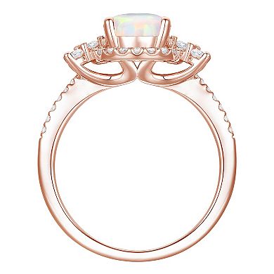 14k Rose Gold Over Silver Lab-Created Opal & Lab-Created White Sapphire Oval Halo Ring