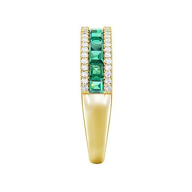 14k Gold Over Silver Lab-Created Emerald & White Sapphire Ring