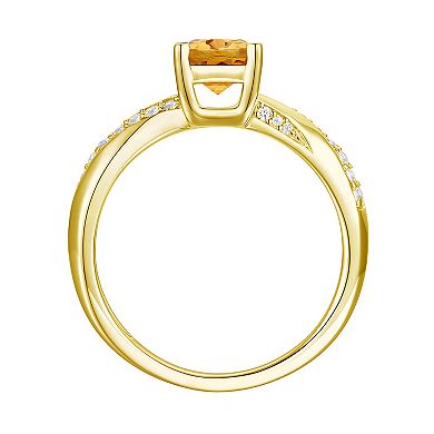 14k Gold Over Silver Citrine & Lab-Created White Sapphire Ring