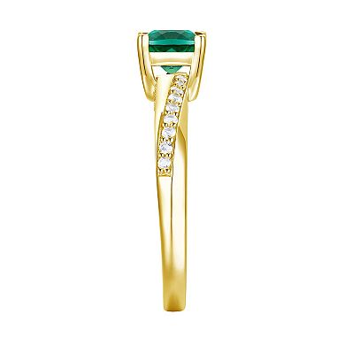 14k Gold Over Silver Lab-Created Emerald & Lab-Created White Sapphire Ring