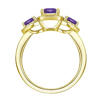 14k Gold Over Silver Amethyst & White Sapphire Halo Ring