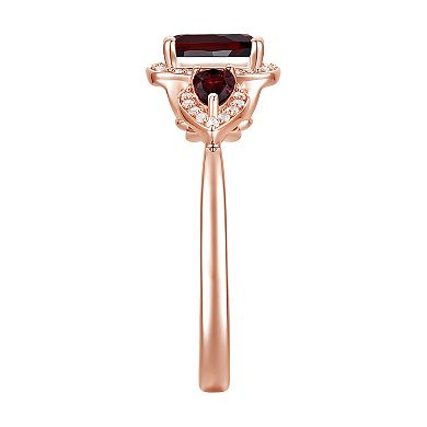 14k Rose Gold Over Silver Garnet & Lab-Created White Sapphire Halo Ring