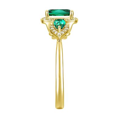 14k Gold Over Silver Lab-Created Emerald & Lab-Created White Sapphire Halo Ring