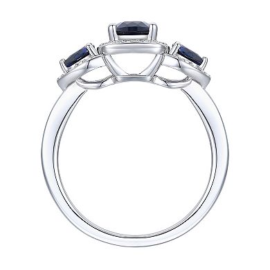 Sterling Silver Lab-Created Blue & White Sapphire Halo Ring