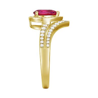 14k Gold Over Silver Lab-Created Ruby Teardrop & Lab-Created White Sapphire Chevron Ring