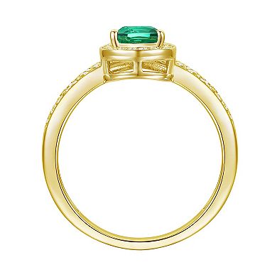 14k Gold Over Silver Lab-Created Emerald Teardrop & Lab-Created White Sapphire Chevron Ring