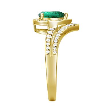 14k Gold Over Silver Lab-Created Emerald Teardrop & Lab-Created White Sapphire Chevron Ring