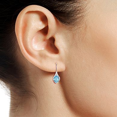 Rhodium-Plated Blue Topaz & Lab-Created White Sapphire Drop Earrings