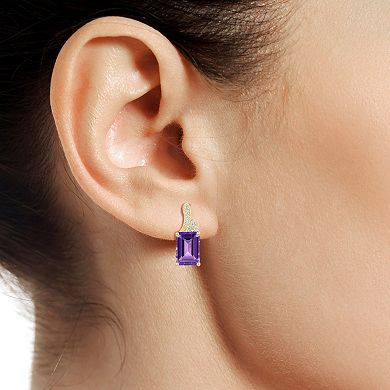 14k Gold Flash-Plated Amethyst & Lab-Created White Sapphire Stud Earrings