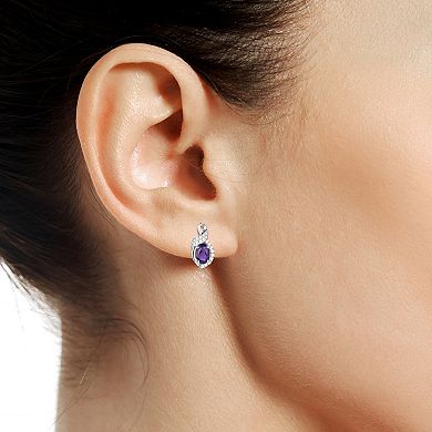 Rhodium-Plated Amethyst & Lab-Created White Sapphire Stud Earrings