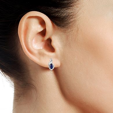 Rhodium-Plated Lab-Created Sapphire Stud Earrings