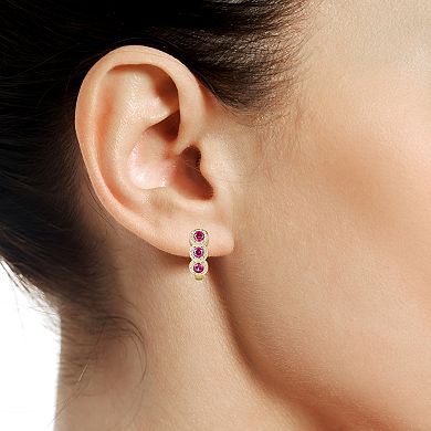 14k Gold Flash-Plated Lab-Created Ruby Hoop Earrings