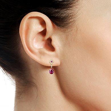 14k Gold Flash-Plated Lab-Created Ruby Drop Earrings