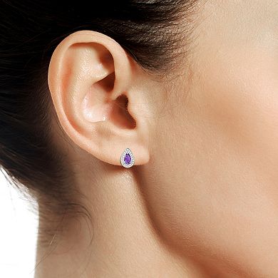 Rhodium-Plated Amethyst & Lab-Created White Sapphire Stud Earrings