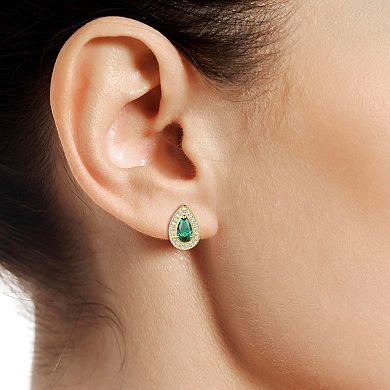 14k Gold Flash-Plated Lab-Created Emerald Stud Earrings