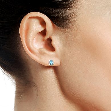 Rhodium-Plated Blue Topaz & Lab-Created White Sapphire Stud Earrings