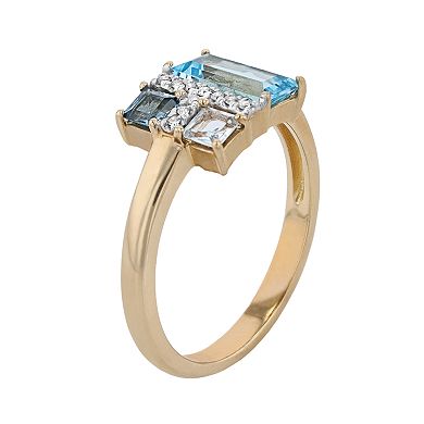 10k Gold Blue Topaz & Diamond Accent Cluster Ring