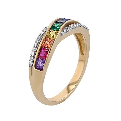 10k Gold Diamond Accent Multi-Gemstone Crisscross Ring