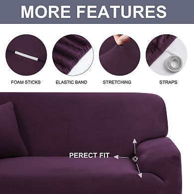 Velvet Plush Stretch XL Sofa Slipcover with Cushion Cover