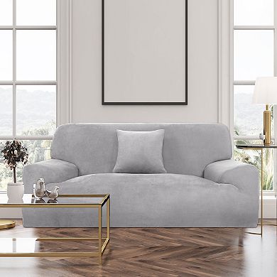 Velvet Plush Stretch Sofa Slipcover with Cushion Cover