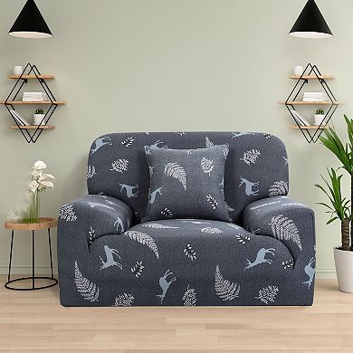 Sofa Cover Seater Leaves Pattern Polyester Spandex Slipcovers 1 Pc