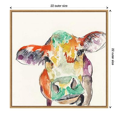 Amanti Art HiFi Farm Animals II Cow by Jennifer Goldberger Framed Canvas Wall Art Print