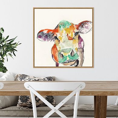 Amanti Art HiFi Farm Animals II Cow by Jennifer Goldberger Framed Canvas Wall Art Print