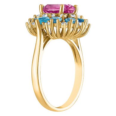 Designs by Gioelli 14k Gold Over Silver Pink & Blue Topaz Ring