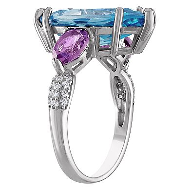 Designs by Gioelli Sterling Silver Swiss Blue Topaz & Amethyst Ring