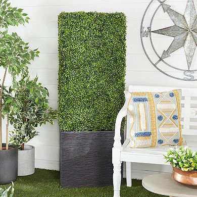 Stella & Eve Artificial Foliage Tall Topiary with Realistic Leaves and Black Cement Planter Box