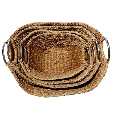 Stella & Eve Seagrass Handmade WStella & Eve Seagrass Handmade Woven Storage Basket 4-Piece Setoven Storage Basket with Metal Handles