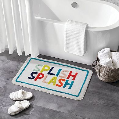 mDesign Soft Cotton Spa Mat Bathroom Rug, "Splish Splash" Design - Multi Color