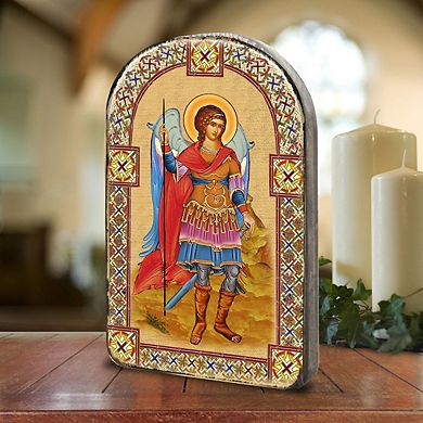 G.Debrekht Saint Michael Archangel Wooden Gold Plated Religious Christian Sacred Icon Inspirational Icon Decor - 86022