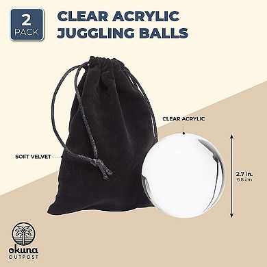 Okuna Outpost Clear Acrylic Juggling Balls and Velvet Bag for Beginners (2 Pack)