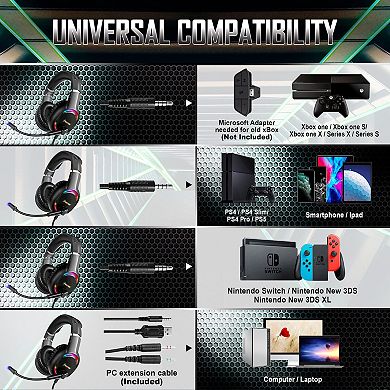 Gaming Headset With Mic For Ps5 Ps4 Xbox Series X/s Switch Pc, Wired 3.5mm Rgb