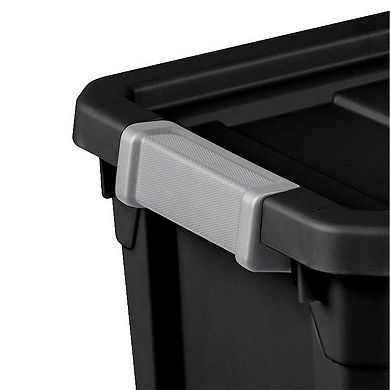 Sterilite 7.5 Gal Rugged Industrial Storage Totes w/ Latch Lids, Black (6 Pack)