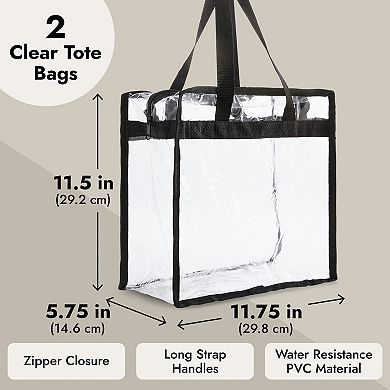 2 Pack Stadium Approved Clear Tote Bags With Handles For Beach Concert, 12x6x12"