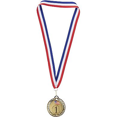 Juvale Gold Medals - 6-Pack Metal Winner Awards, Perfect for Sports, Competitions, Spelling Bees, Party Favors, 2.75 Inches Diameter with 16.3 Inch USA Ribbon