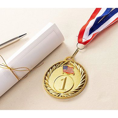 Juvale Gold Medals - 6-Pack Metal Winner Awards, Perfect for Sports, Competitions, Spelling Bees, Party Favors, 2.75 Inches Diameter with 16.3 Inch USA Ribbon