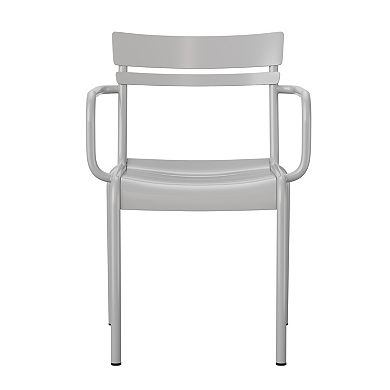 Emma and Oliver Rennes Powder Coated Steel Stacking Dining Chair with Arms and 2 Slat Back
