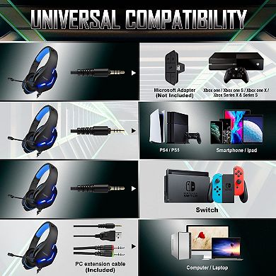 Gaming Headset With Mic For Ps5 Ps4 Xbox Series X/s Switch Pc, Wired, 3.5mm, Led