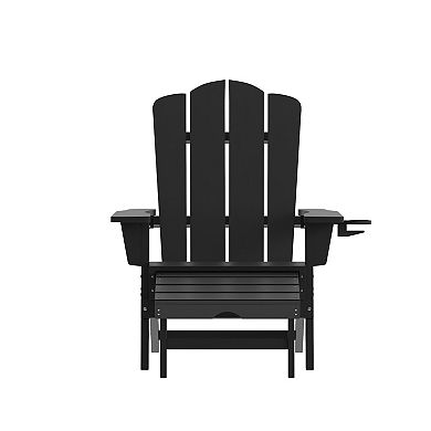 Merrick Lane Ridley HDPE Adirondack Chair with Cup Holder and Pull Out Ottoman, All-Weather HDPE Indoor/Outdoor Lounge Chair