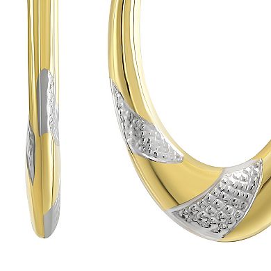 Taylor Grace 10k Gold Two-Tone Ribbed Oval Hoop Earrings