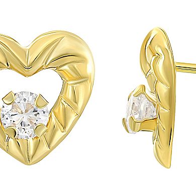 Taylor Grace 10K Gold Cubic Zirconia Center Ribbed Heart Stud Earrings
