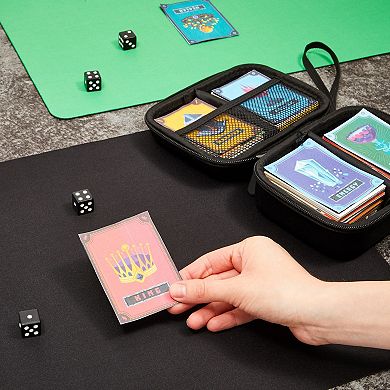 Okuna Outpost TCG Trading Card Carrying Case, 2 Dividers, 4 Slots, 2 Game Mats, 4 Dice (Black)