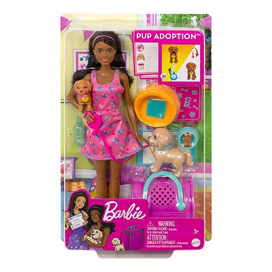 Barbie® Black Hair, 2 Puppies and Color-Change Pup Adoption Playset & Barbie Doll